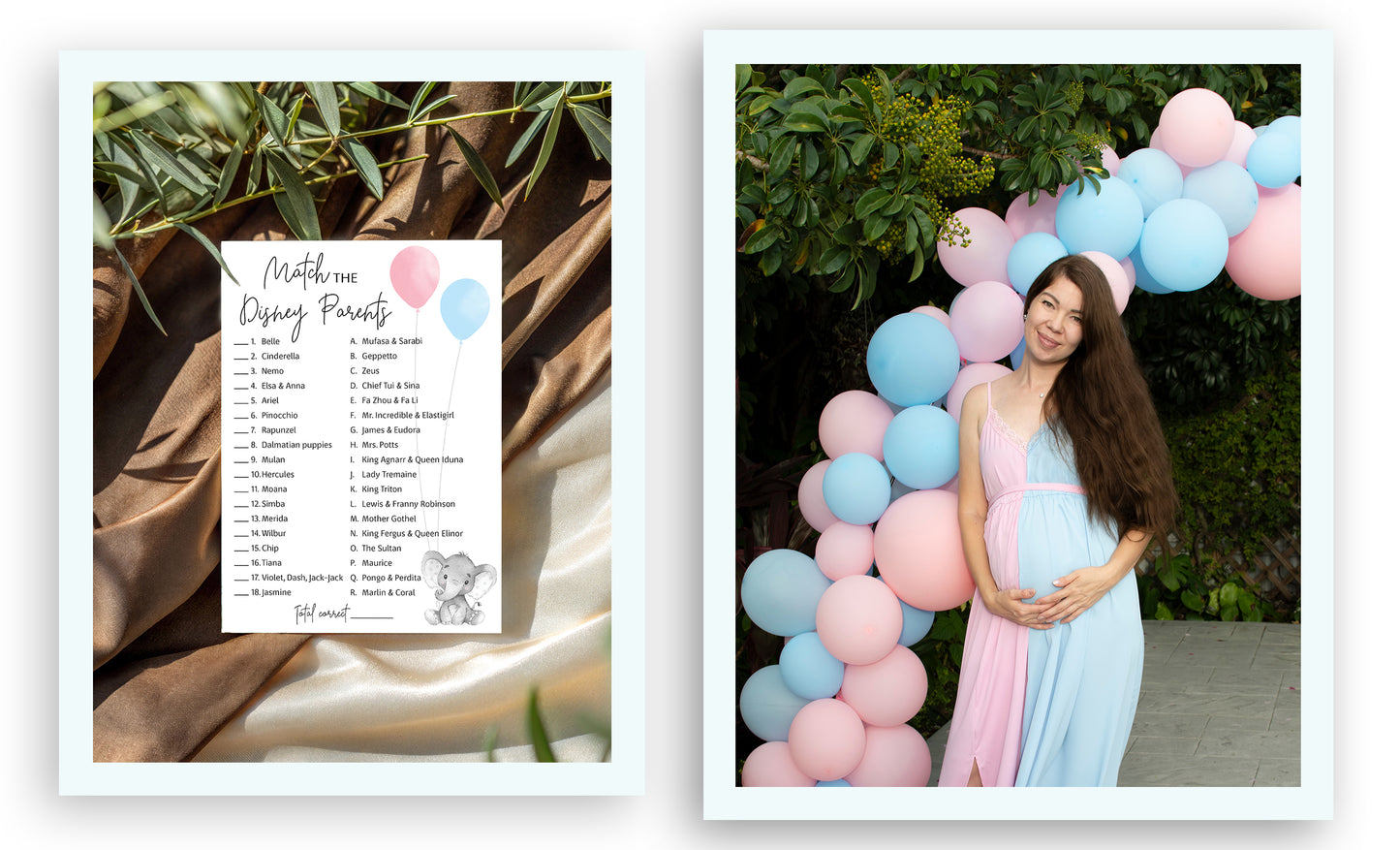 Girl or Boy Elephant Gender Reveal Game • Disney Parent Match • SET of 25 • Baby Shower