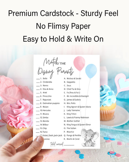 Girl or Boy Elephant Gender Reveal Game • Disney Parent Match • SET of 25 • Baby Shower