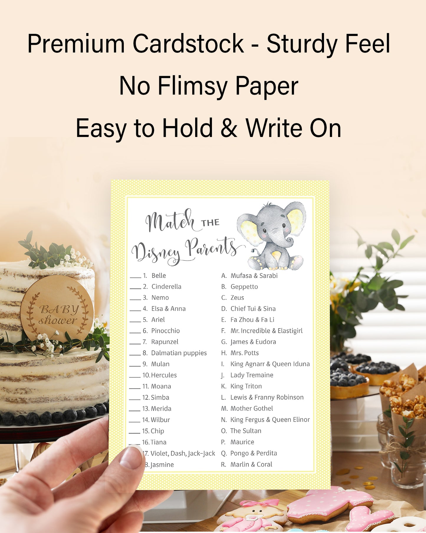 Yellow Elephant Little Peanut Theme Baby Shower Game • Disney Parent Match • SET of 25 • Gender Neutral