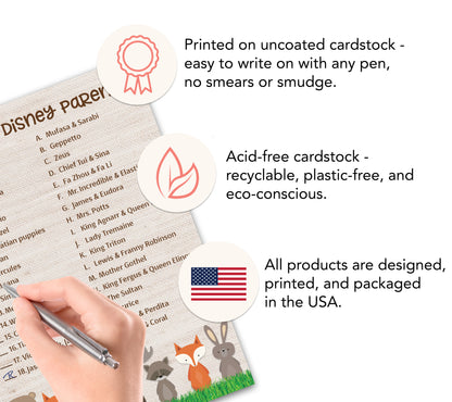 Woodland Animals Baby Shower Game - Disney Parent Match • SET of 25