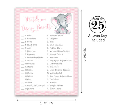 Pink Elephant Baby Shower Game - Disney Parent Match • SET of 25