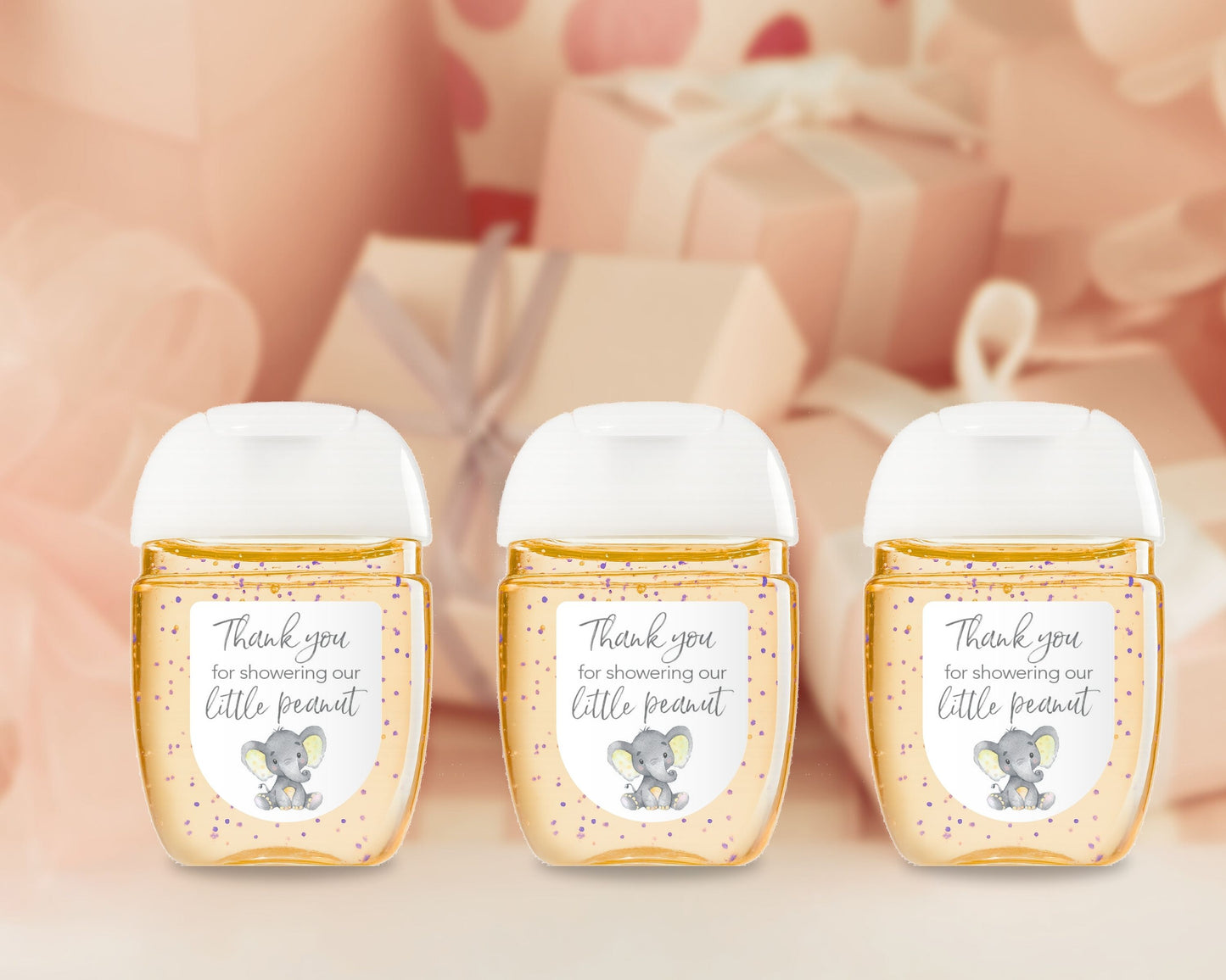 30 Pack PocketBac 1 oz Mini Hand Sanitizer Labels for Gender Neutral Yellow Elephant Baby Shower