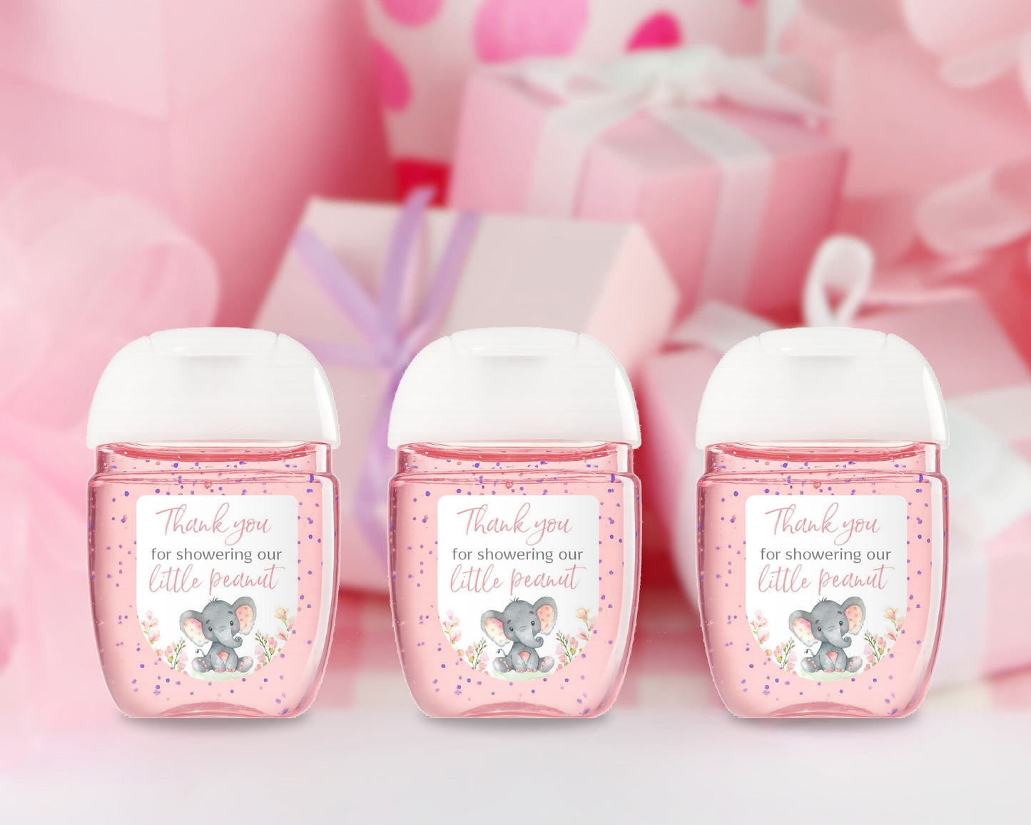 30 Pack PocketBac 1 oz Mini Hand Sanitizer Labels for  It’s a Girl Pink Floral Elephant Baby Shower