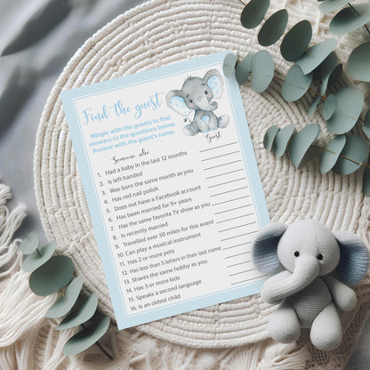 Blue Elephant Baby Shower Game - Find The Guest • SET of 25