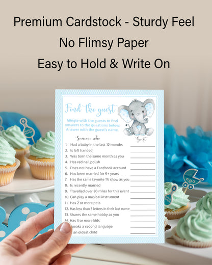 Blue Elephant Baby Shower Game - Find The Guest • SET of 25