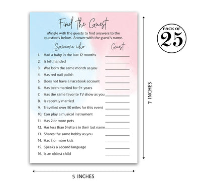 Blue or Pink Theme Baby Shower Game - Find The Guest • SET of 25 • Gender Reveal