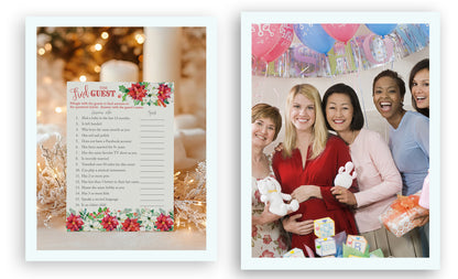 Christmas Baby Shower Game – “Find the Guest” – Pack of 25 Cards – Fun Holiday Icebreaker & Quiz Game for Xmas Baby Showers