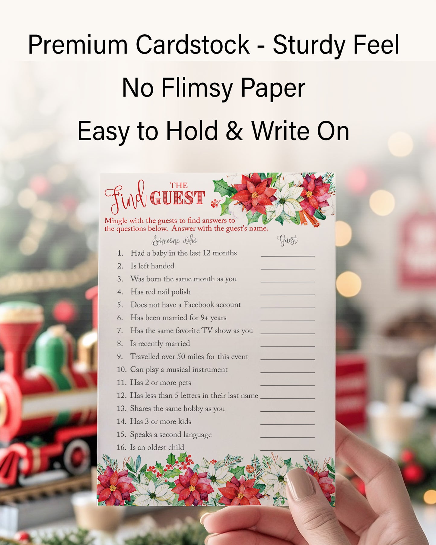 Christmas Baby Shower Game – “Find the Guest” – Pack of 25 Cards – Fun Holiday Icebreaker & Quiz Game for Xmas Baby Showers