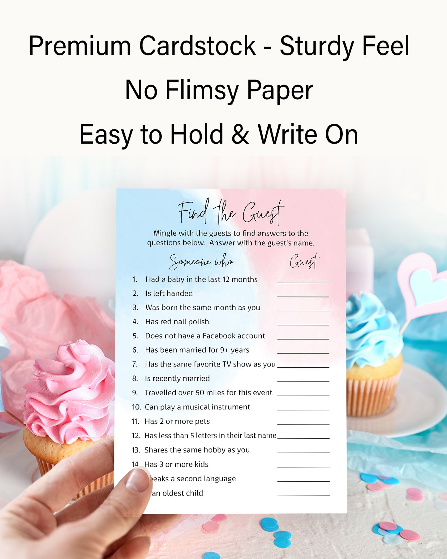 Blue or Pink Theme Baby Shower Game - Find The Guest • SET of 25 • Gender Reveal
