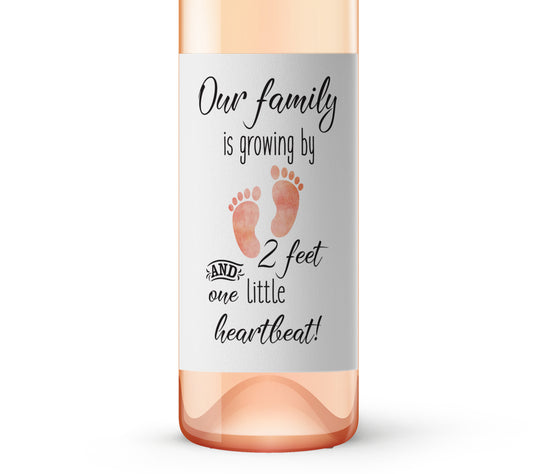 Pregnancy Announcement Wine Labels - 2 Feet & 1 Little Heartbeat • GENDER NEUTRAL • SET of 6