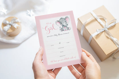 It's a Girl! • Pink Elephant Baby Shower Invitations • SET of 25