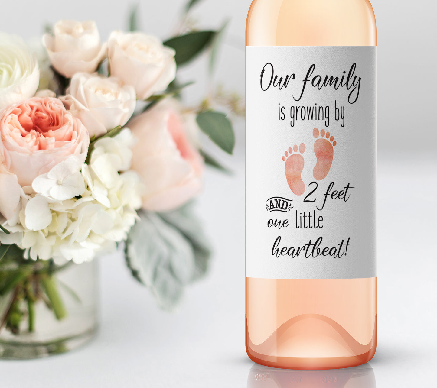Pregnancy Announcement Wine Labels - 2 Feet & 1 Little Heartbeat • GENDER NEUTRAL • SET of 6