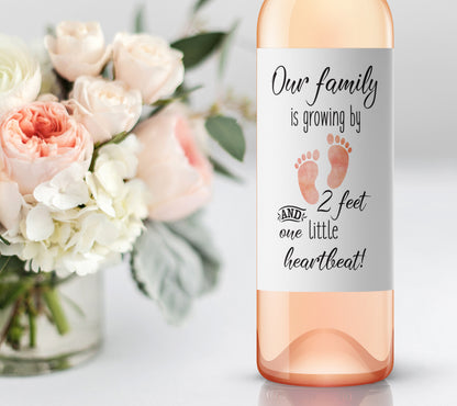 Pregnancy Announcement Wine Labels - 2 Feet & 1 Little Heartbeat • GENDER NEUTRAL • SET of 6