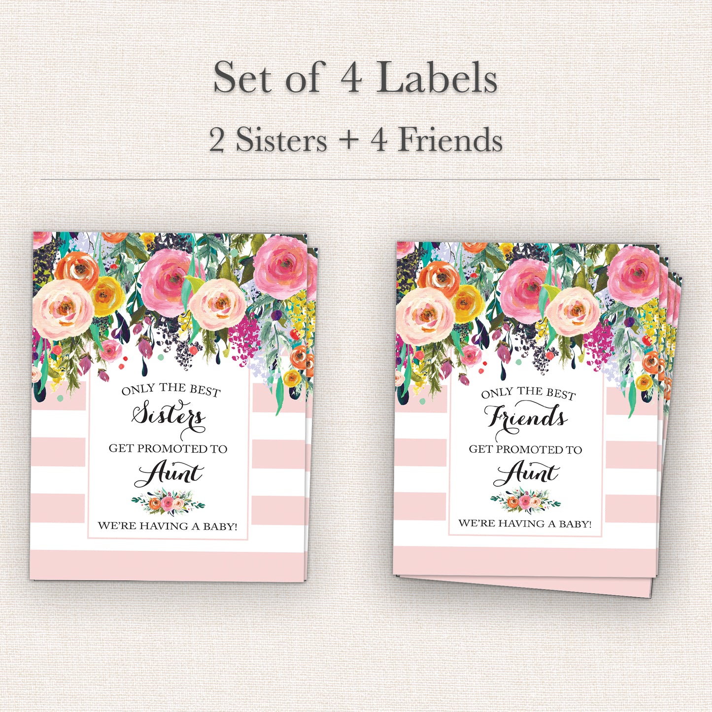 Pregnancy Announcement Wine Labels • Set of 6 • Aunt Reveal for Family & Friends - Final Sale