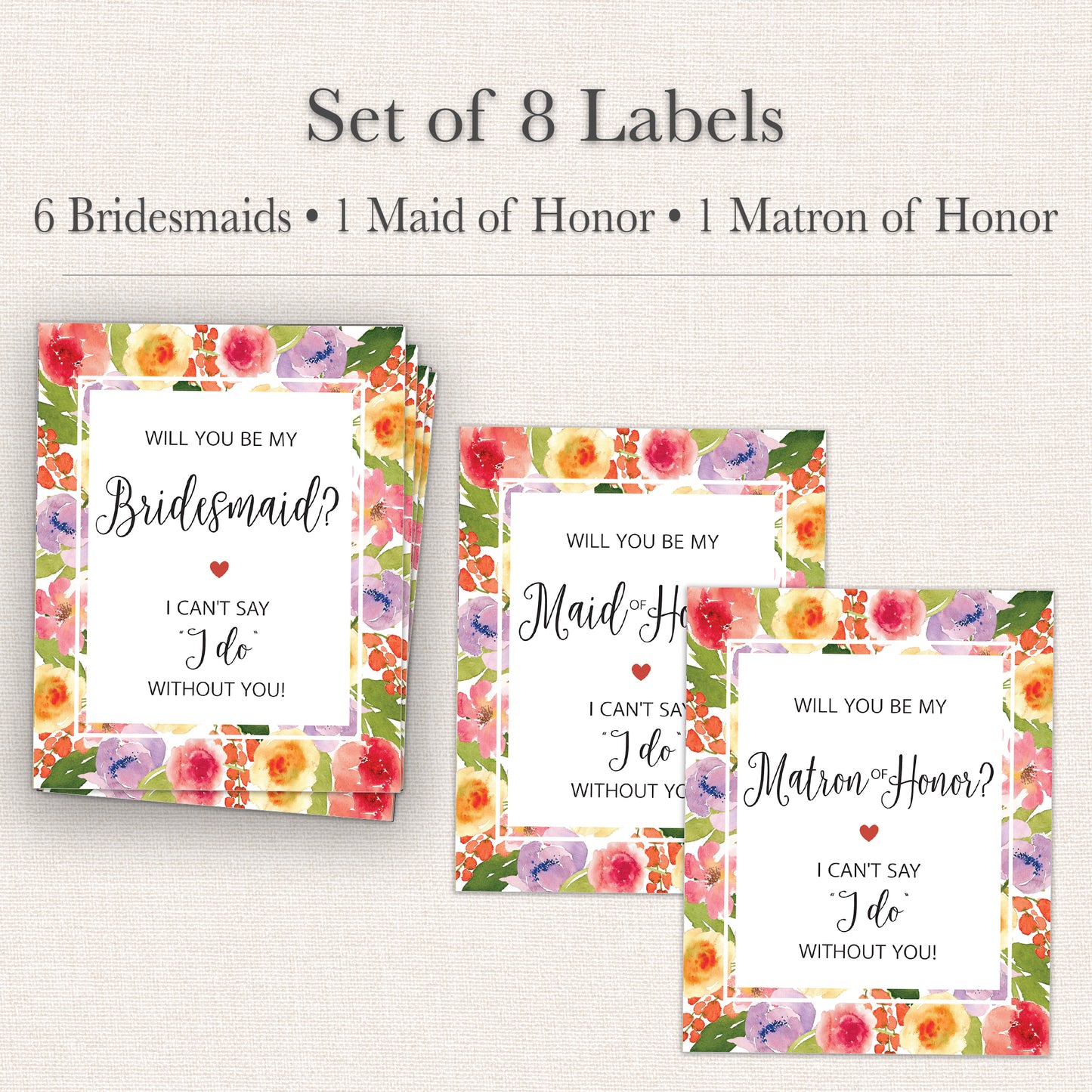 Bridesmaid Proposal Wine Labels • Set of 8 • Bridal Party Ask Gift (Final Sale)