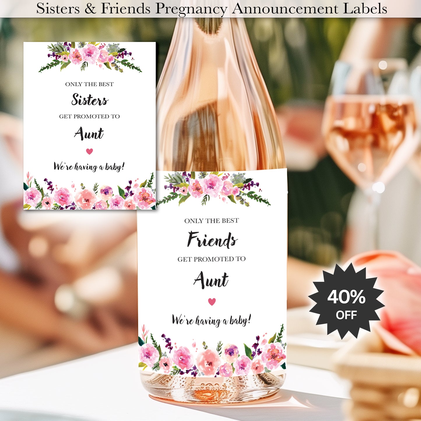 Pregnancy Announcement Wine Labels • Set of 6 • Aunt Reveal for Sisters & Friends - Final Sale