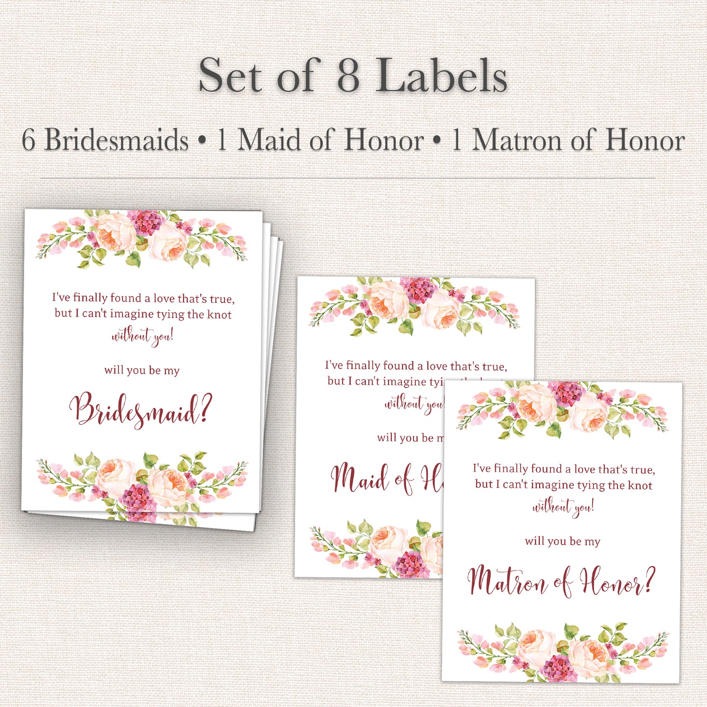Bridesmaid Proposal Wine Labels • Set of 8 • Bridal Party Ask Maid of Honor (Final Sale)