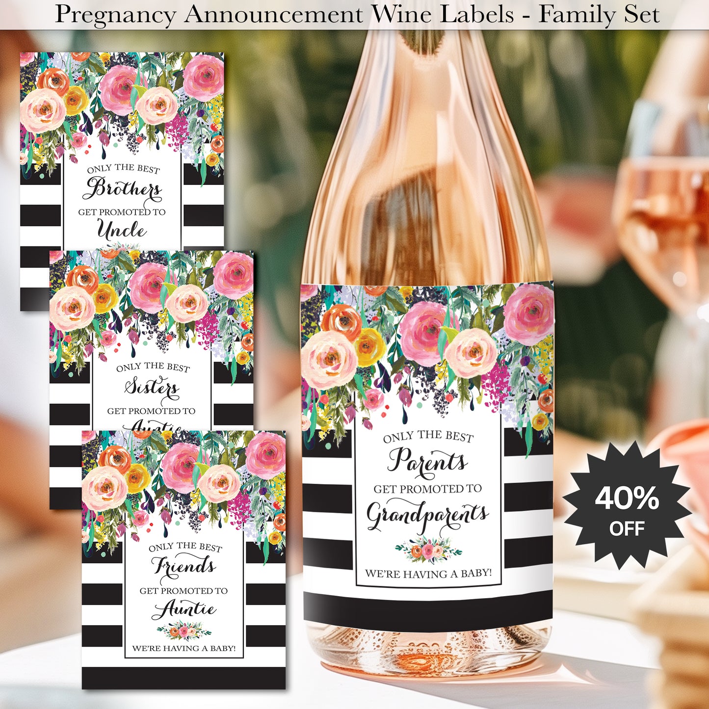 Family & Friends Pregnancy Announcement Wine Labels Parents Sister Brother • Set of 6 • Final Sale