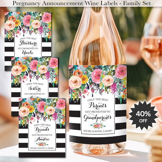Family & Friends Pregnancy Announcement Wine Labels Parents Sister Brother • Set of 6 • Final Sale