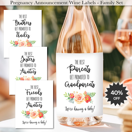 Family & Friends Pregnancy Announcement Wine Labels • Set of 6 • Final Sale
