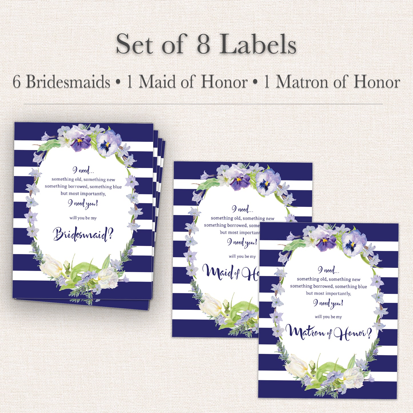 Bridesmaid Proposal Wine Labels • Set of 8 • Bridal Party Ask Maid of Honor (Final Sale)