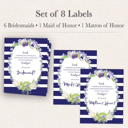 Bridesmaid Proposal Wine Labels • Set of 8 • Bridal Party Ask Maid of Honor (Final Sale)