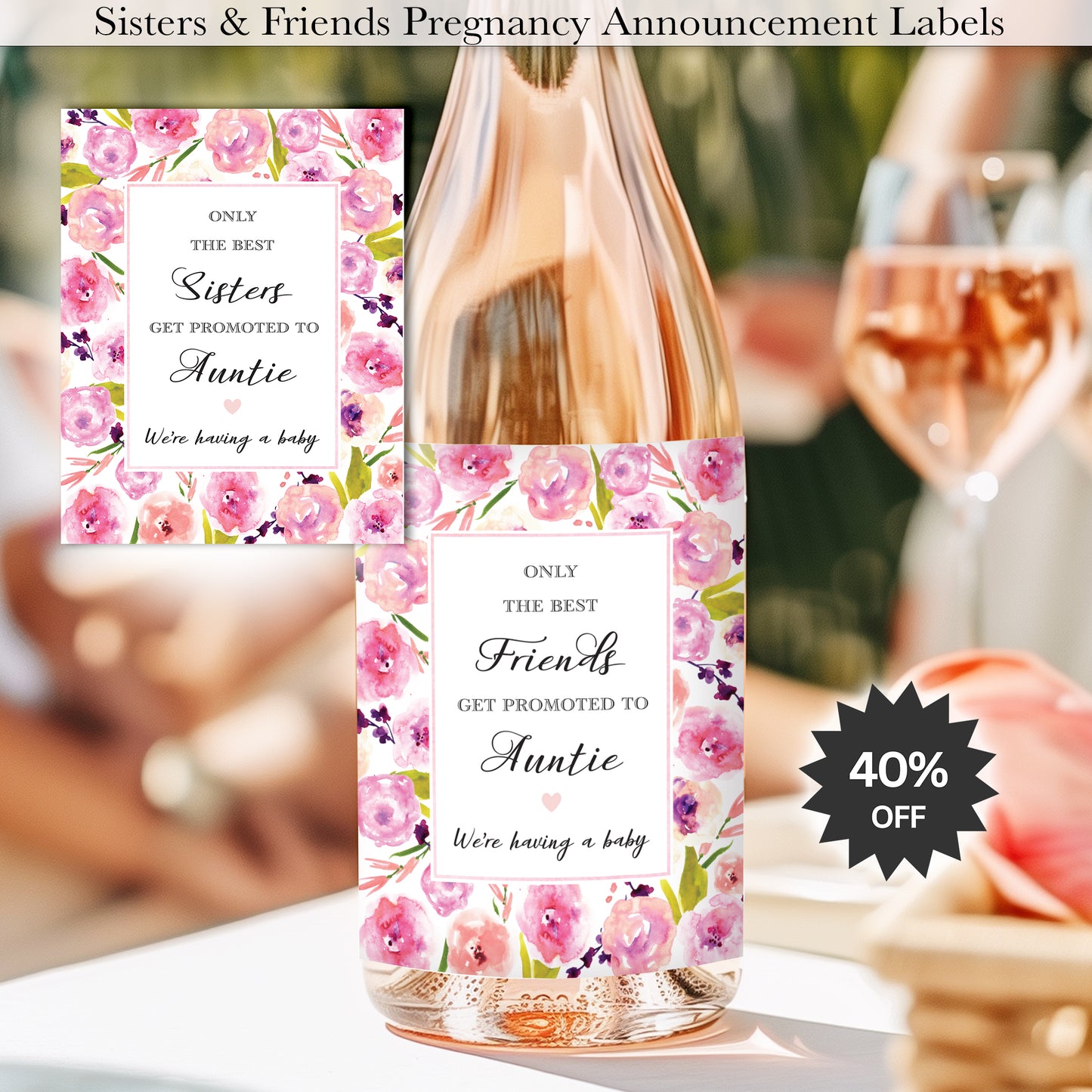 Pregnancy Announcement Wine Labels • Set of 6 • Auntie Reveal for Family & Friends (Final Sale)