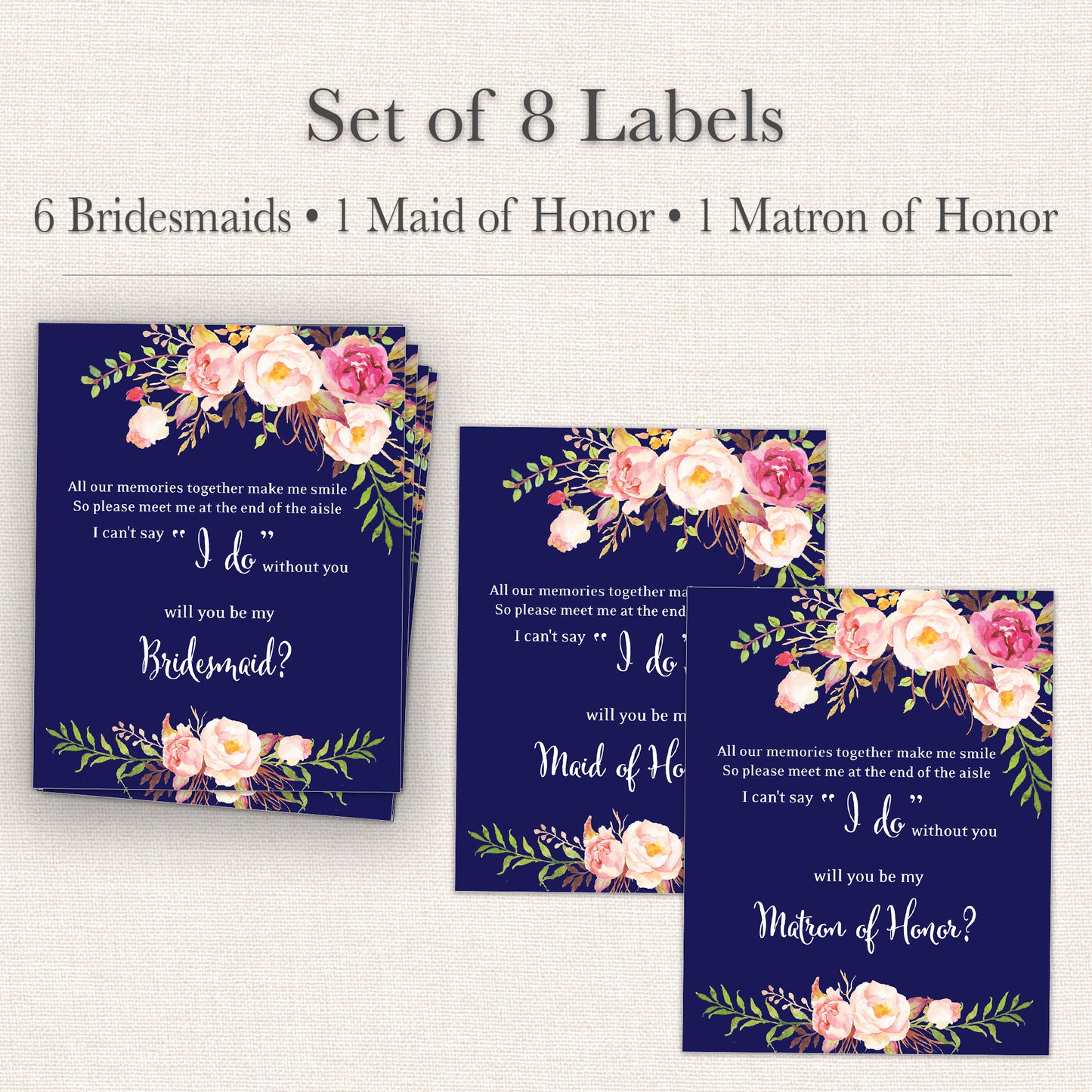 Bridesmaid Proposal Wine Labels • Set of 8 • Bridal Party Maid Matron of Honor Ask (Final Sale)
