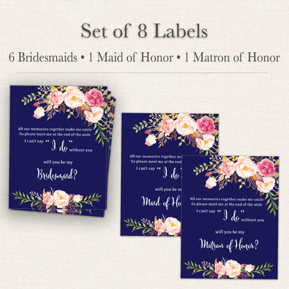 Bridesmaid Proposal Wine Labels • Set of 8 • Bridal Party Maid Matron of Honor Ask (Final Sale)
