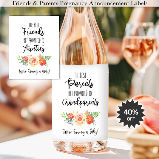 Pregnancy Announcement Wine Labels • Set of 6 • Parents & Friends • Final Sale