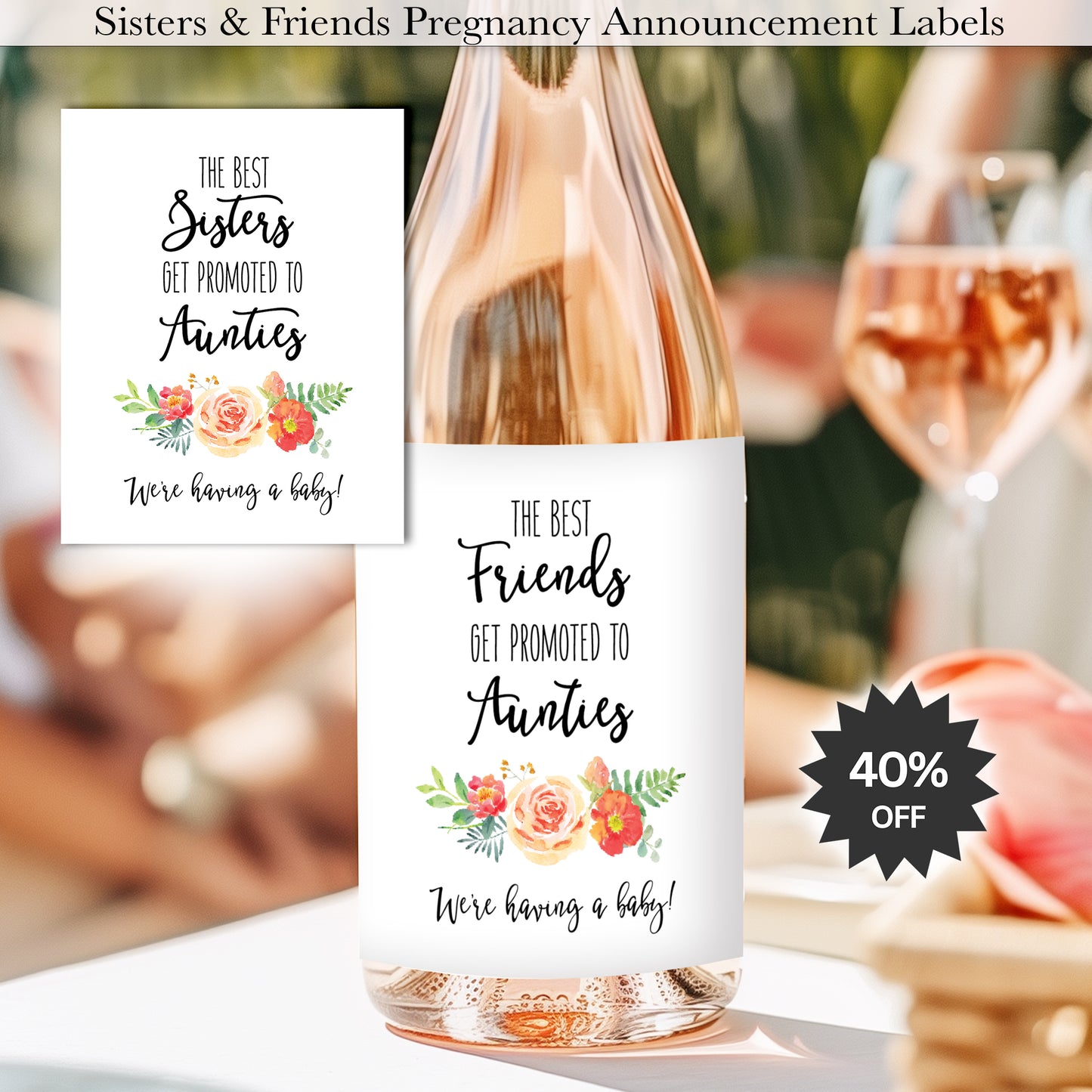 Pregnancy Announcement Wine Labels • Set of 6 • Auntie Reveal for Family Sisters & Friends (Final Sale)