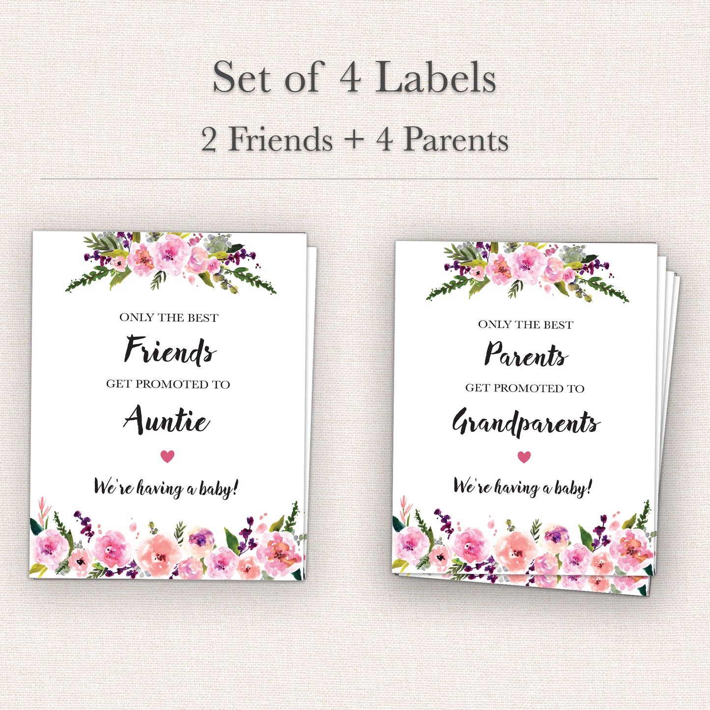 Pregnancy Announcement Wine Labels • Set of 6 • Grandparents & Auntie • Final Sale