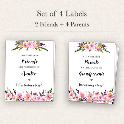 Pregnancy Announcement Wine Labels • Set of 6 • Grandparents & Auntie • Final Sale