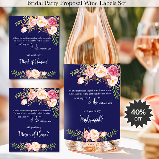 Bridesmaid Proposal Wine Labels • Set of 8 • Bridal Party Maid Matron of Honor Ask (Final Sale)