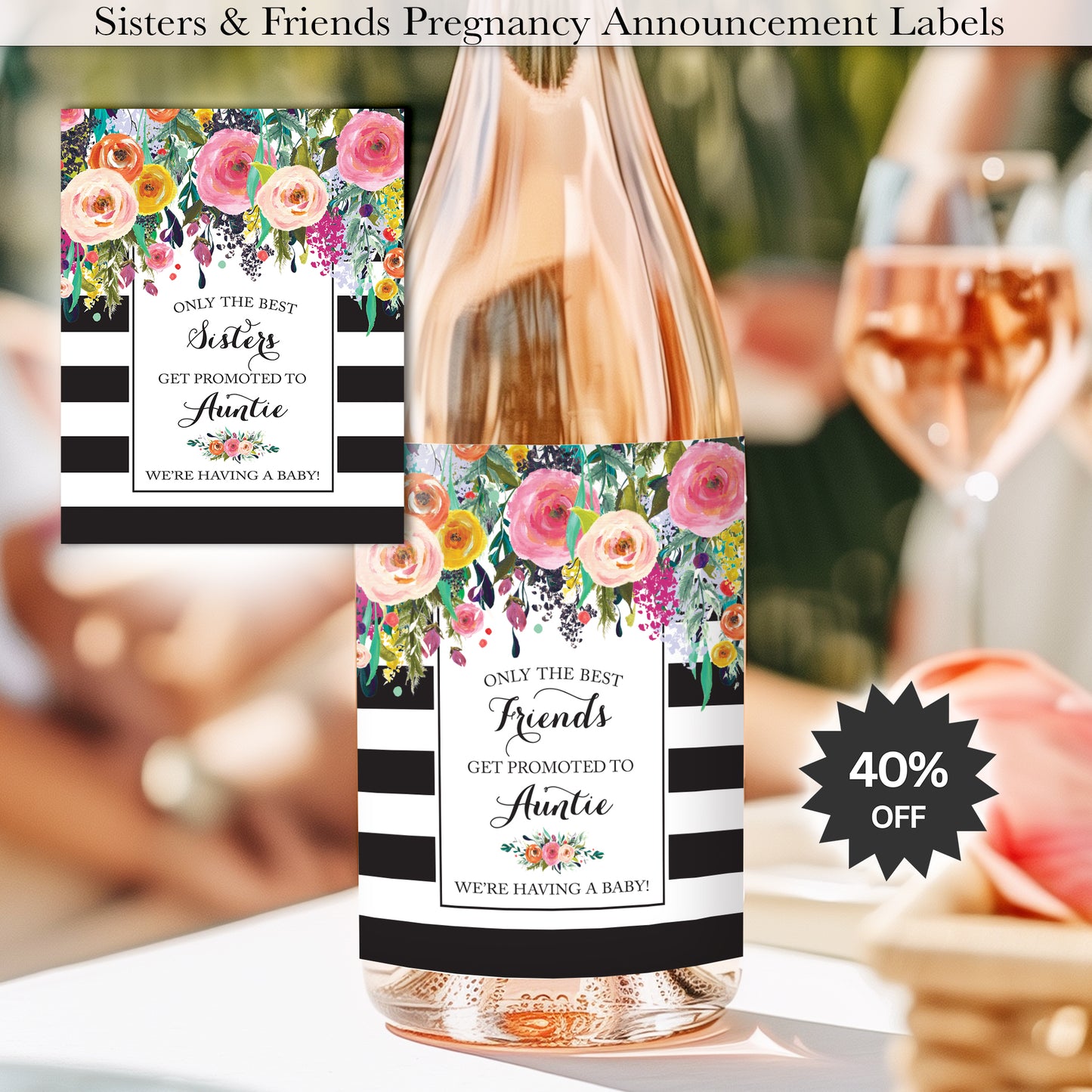 Pregnancy Announcement Wine Labels • Set of 6 • Auntie Reveal for Family & Friends (Final Sale)