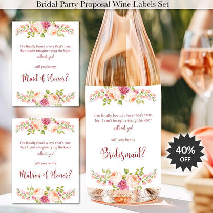 Bridesmaid Proposal Wine Labels • Set of 8 • Bridal Party Ask Maid of Honor (Final Sale)