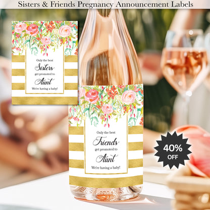 Pregnancy Announcement Wine Labels • Set of 6 • Aunt Reveal for Family & Friends - Final Sale