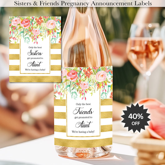Pregnancy Announcement Wine Labels • Set of 6 • Aunt Reveal for Family & Friends - Final Sale
