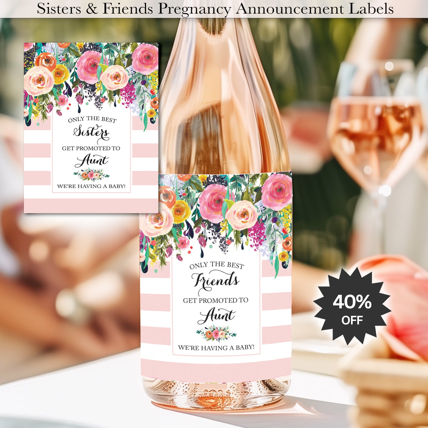 Pregnancy Announcement Wine Labels • Set of 6 • Aunt Reveal for Family & Friends - Final Sale