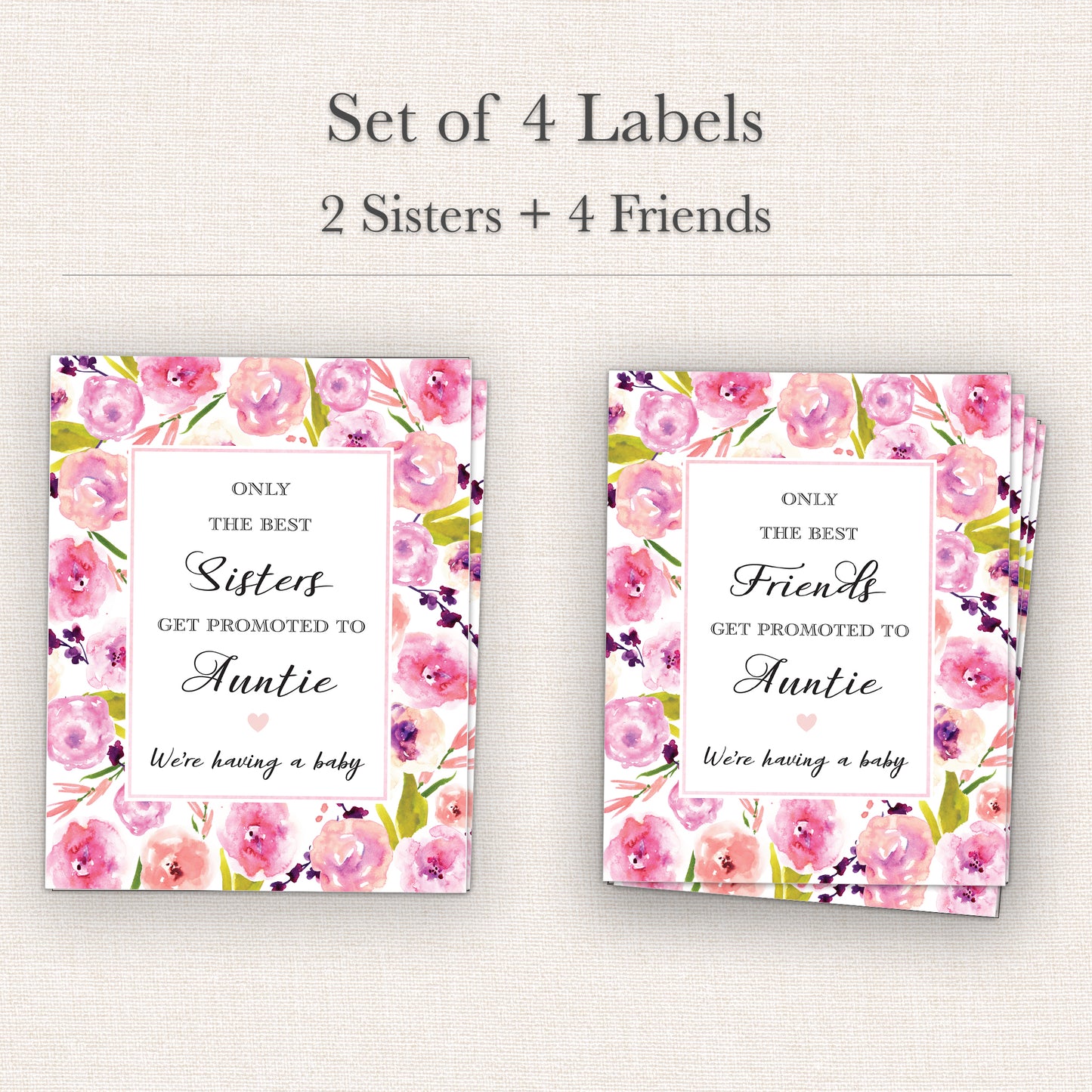 Pregnancy Announcement Wine Labels • Set of 6 • Auntie Reveal for Family & Friends (Final Sale)