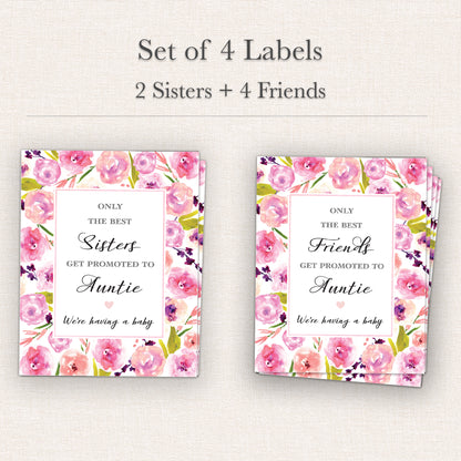 Pregnancy Announcement Wine Labels • Set of 6 • Auntie Reveal for Family & Friends (Final Sale)