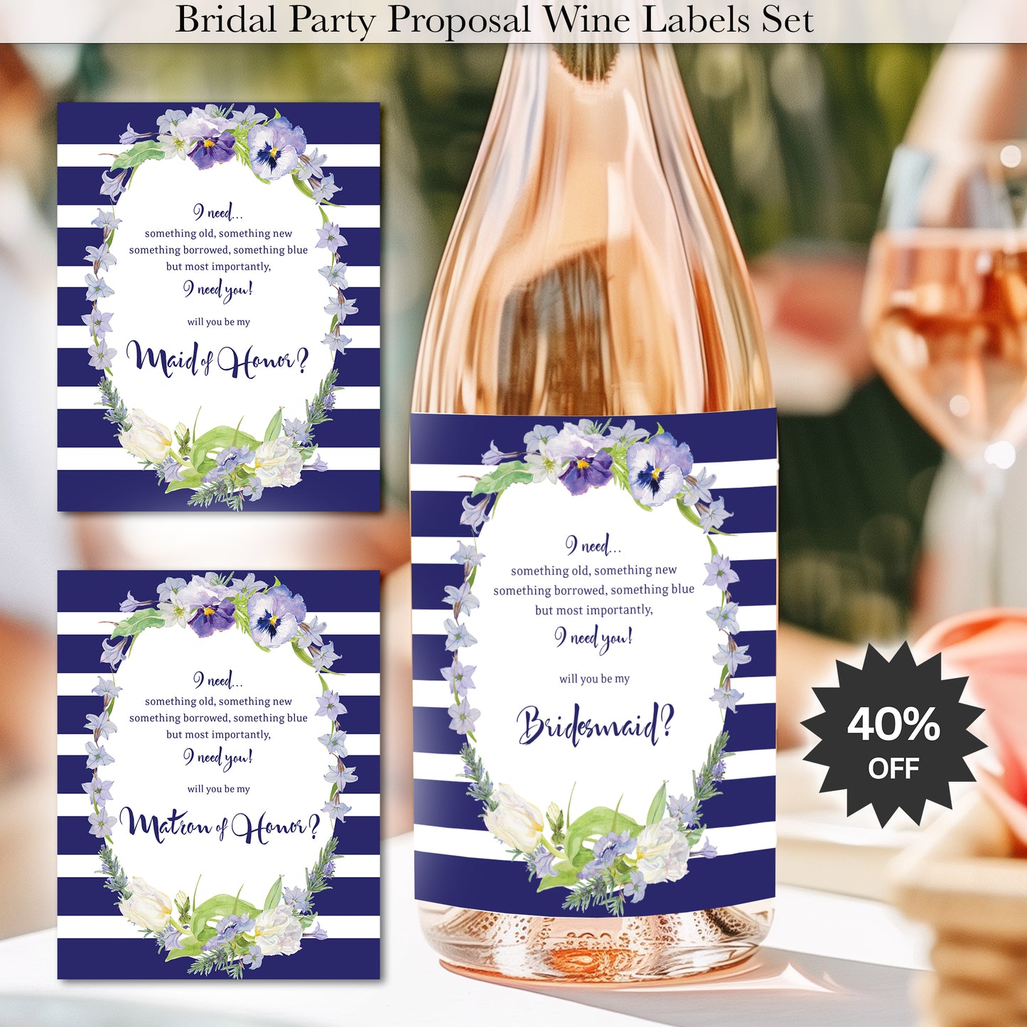 Bridesmaid Proposal Wine Labels • Set of 8 • Bridal Party Ask Maid of Honor (Final Sale)