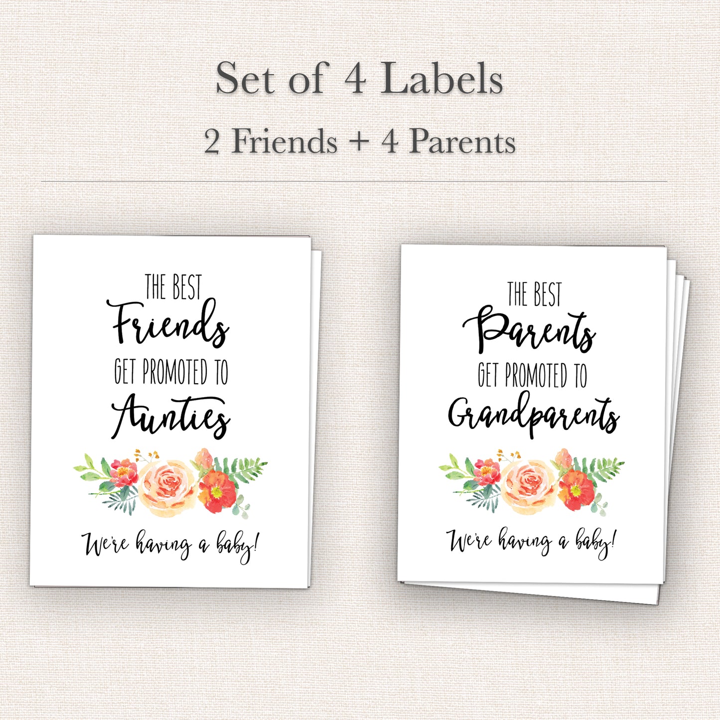 Pregnancy Announcement Wine Labels • Set of 6 • Parents & Friends • Final Sale