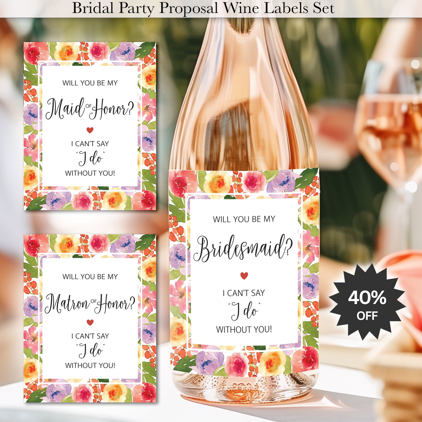 Bridesmaid Proposal Wine Labels • Set of 8 • Bridal Party Ask Gift (Final Sale)