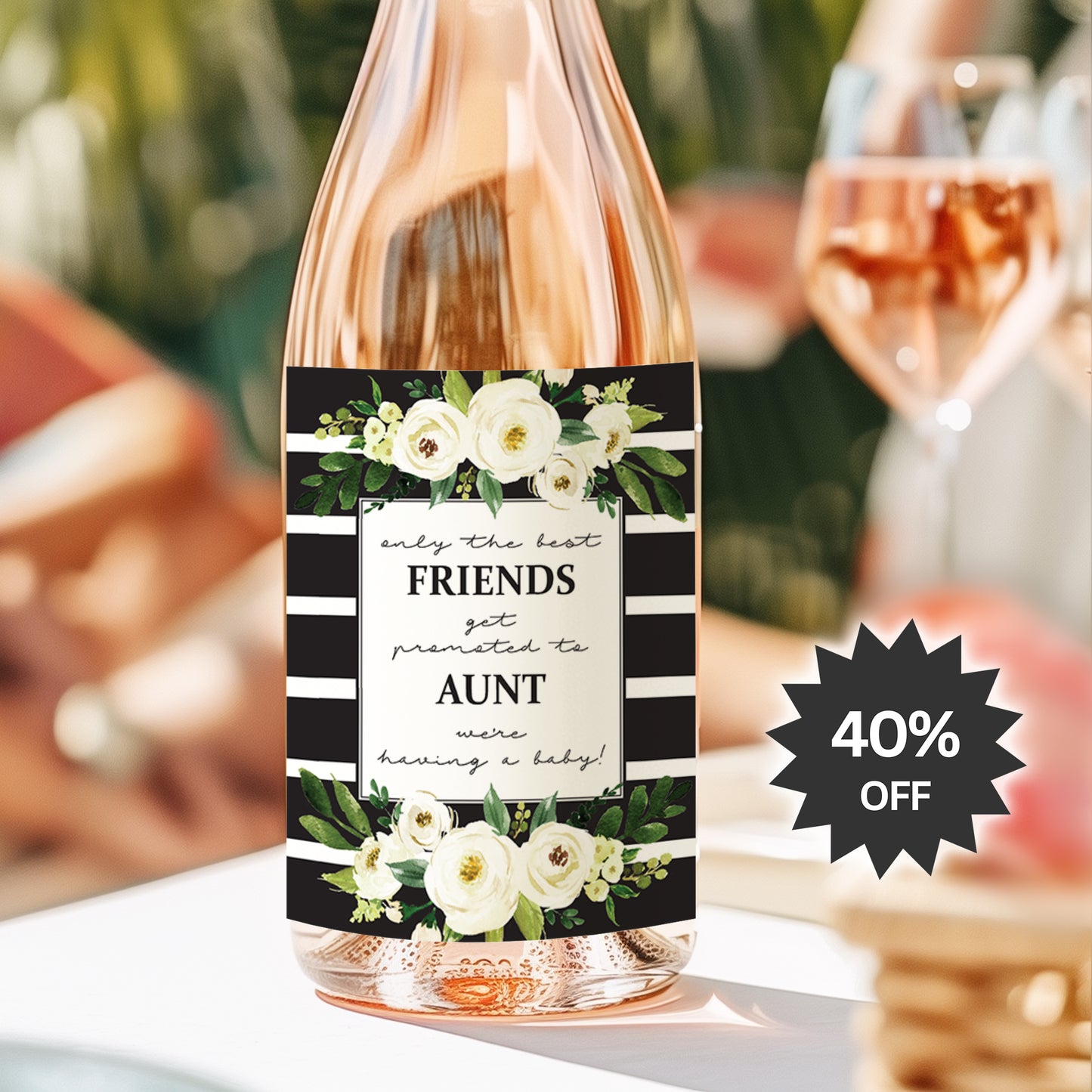 Friends Pregnancy Announcement Wine Labels • Set of 6 • Aunt Reveal (Final Sale)