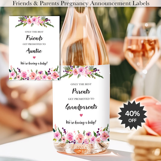 Pregnancy Announcement Wine Labels • Set of 6 • Grandparents & Auntie • Final Sale