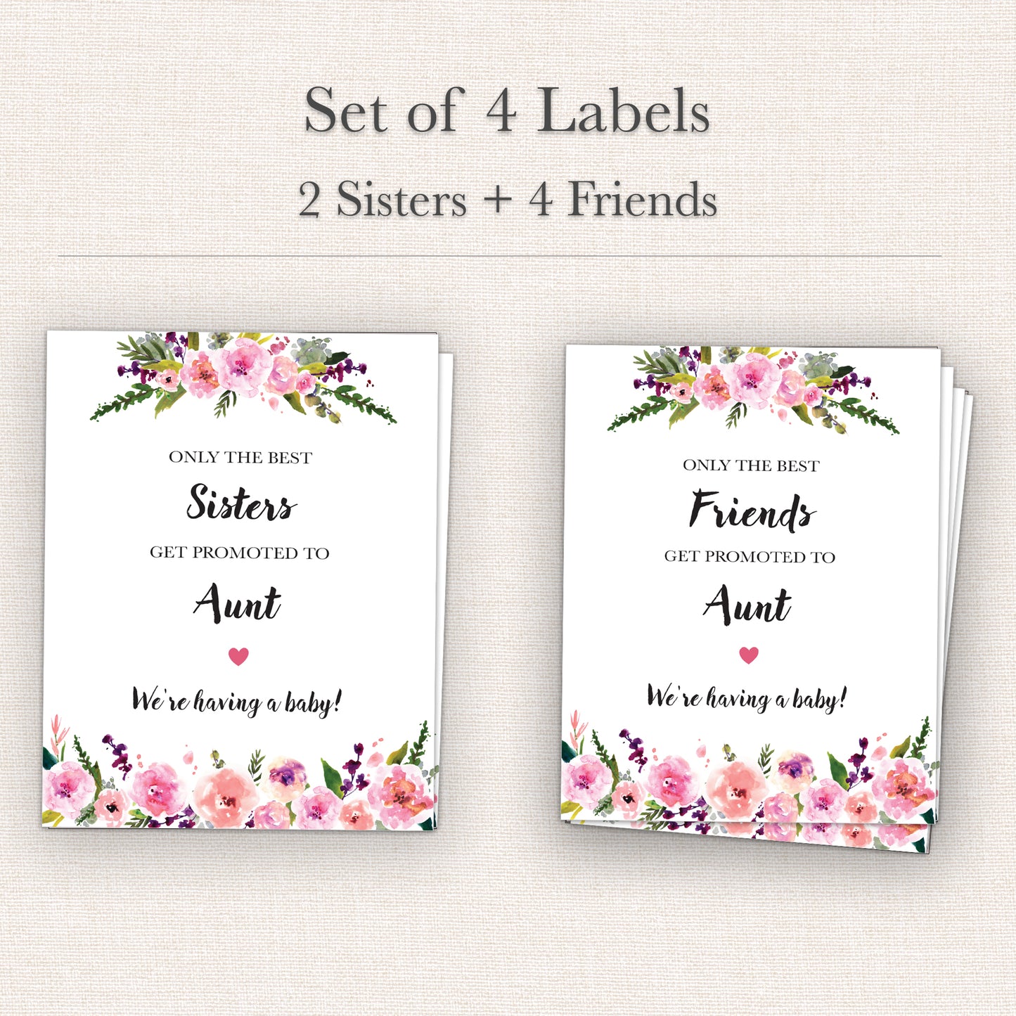 Pregnancy Announcement Wine Labels • Set of 6 • Aunt Reveal for Sisters & Friends - Final Sale