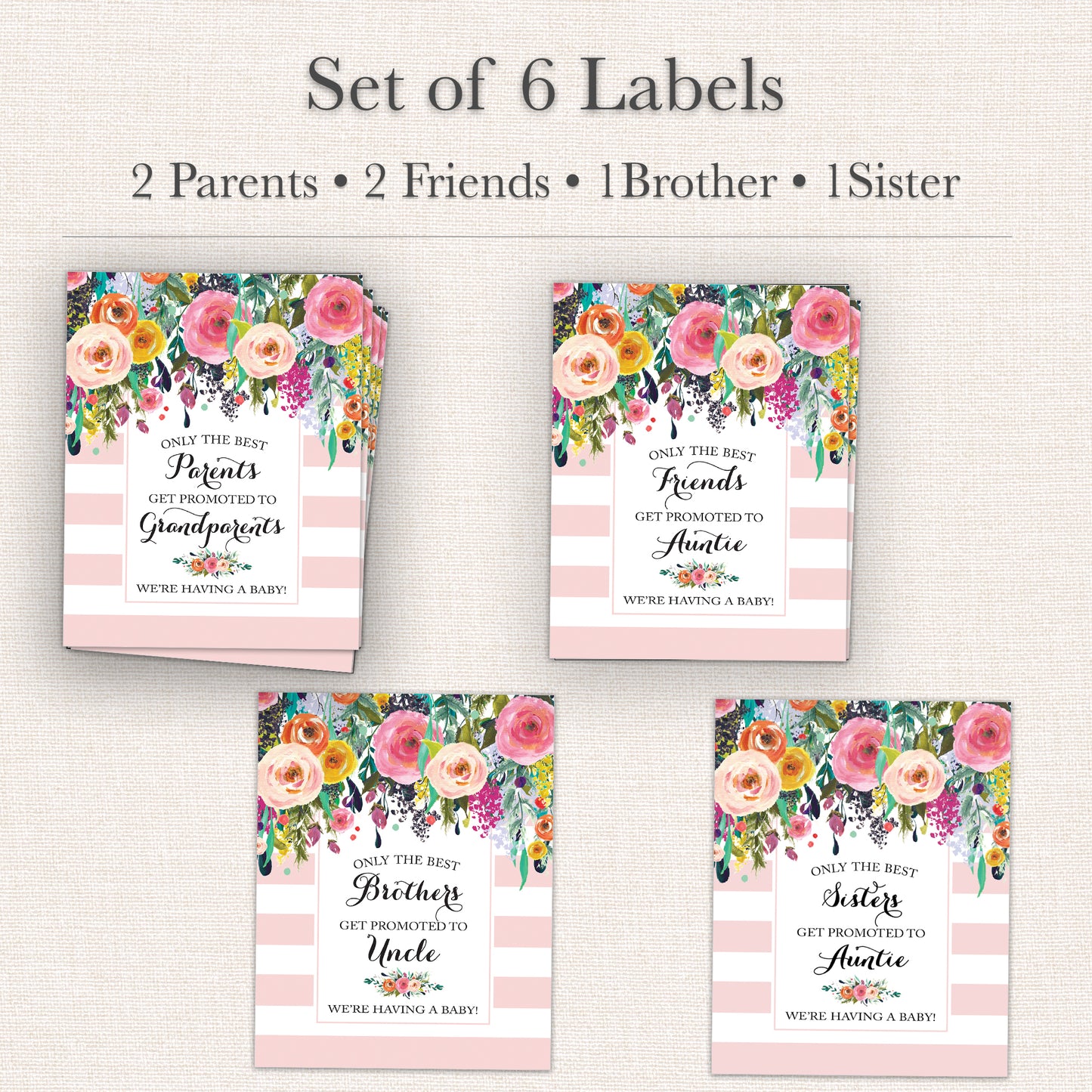 Family & Friends Pregnancy Announcement Wine Labels • Set of 6 • Final Sale