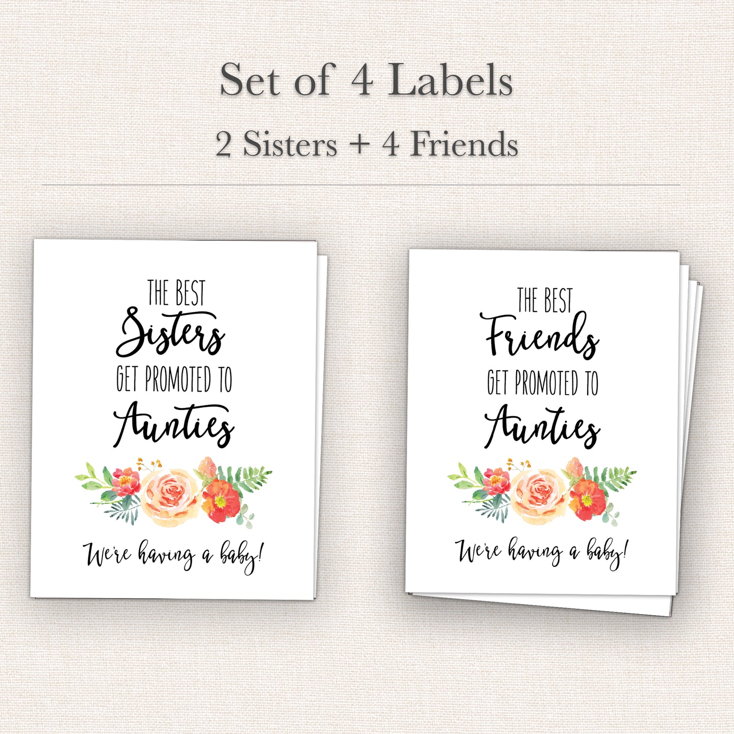 Pregnancy Announcement Wine Labels • Set of 6 • Auntie Reveal for Family Sisters & Friends (Final Sale)
