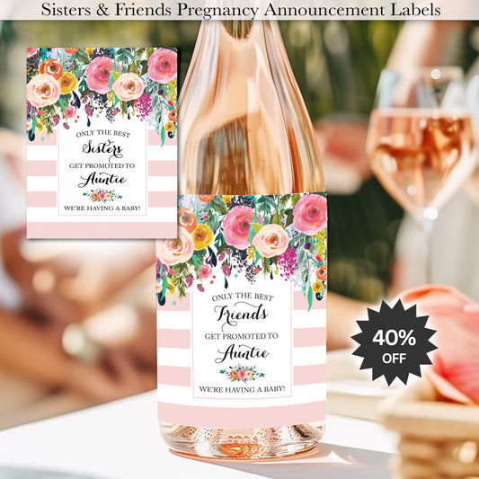 Pregnancy Announcement Wine Labels • Set of 6 • Auntie Reveal for Family & Friends (Final Sale)